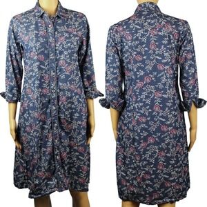 Dang D-nin Korea Design Women's Floral Silky Soft Button Front Shirt‎ Dress